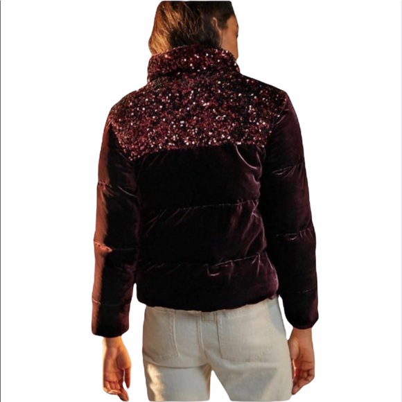 Anthropologie Fran Velvet Sequin Puffer Jacket - Picture 3 of 17